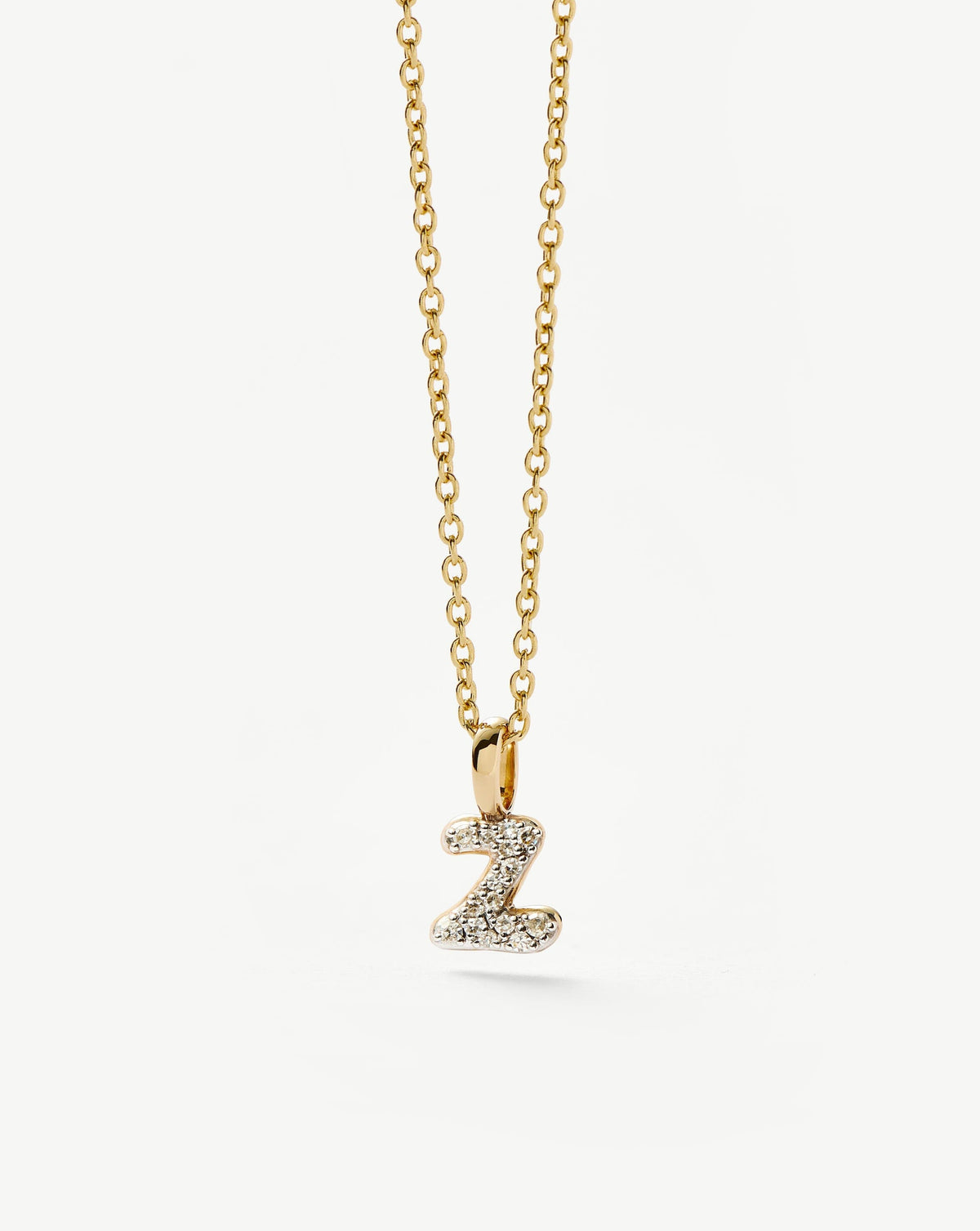 Solid Gold Diamond Initial Mini Pendant Necklace - Z | 14ct Solid Yellow Gold Plated/Diamond