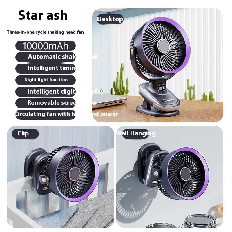 S6 Circulation Fan - 3-in-1 Smart Desktop Fan with Digital Display & 10000mAh Battery