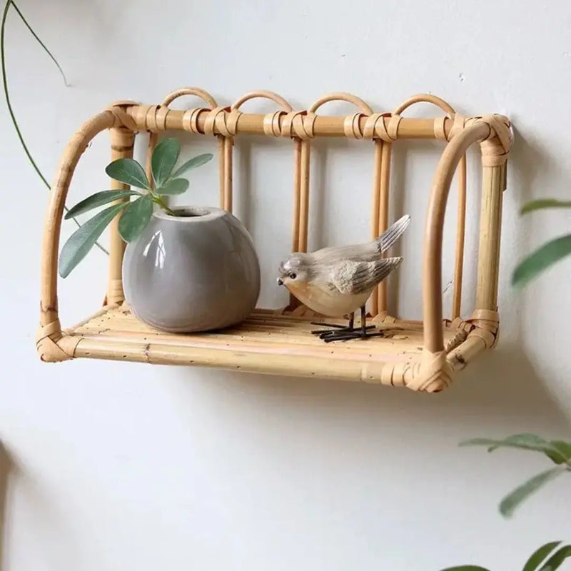Rattan Wall Shelves Home Organizer Kitchen detail view