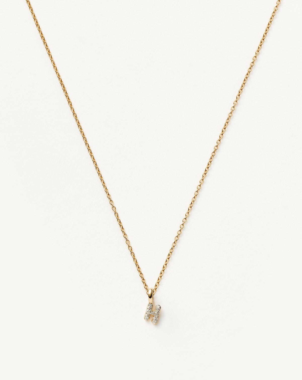 Solid Gold Diamond Initial Mini Pendant Necklace - H | 14ct Solid Yellow Gold Plated/Diamond