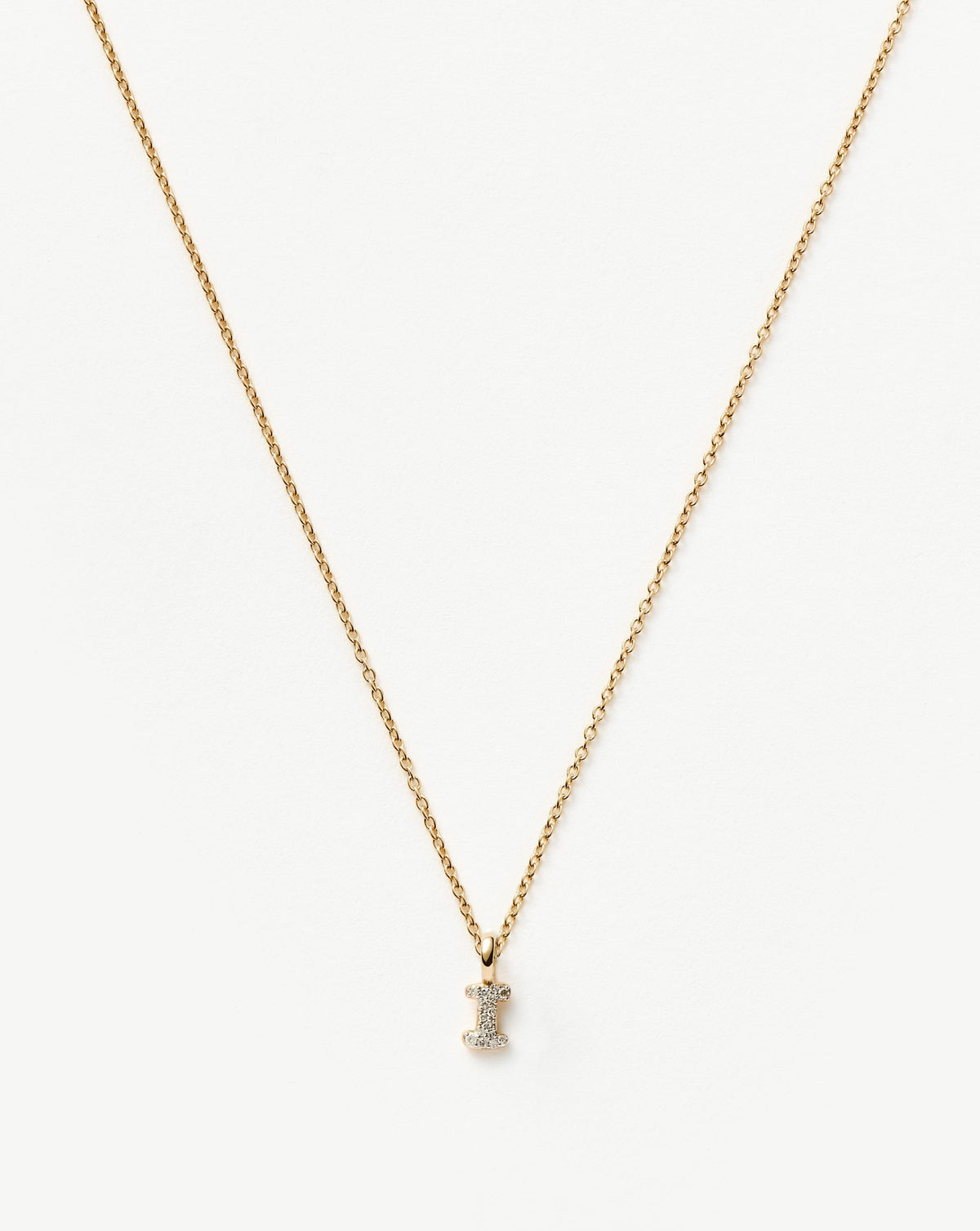 Solid Gold Diamond Initial Mini Pendant Necklace - I | 14ct Solid Yellow Gold Plated/Diamond