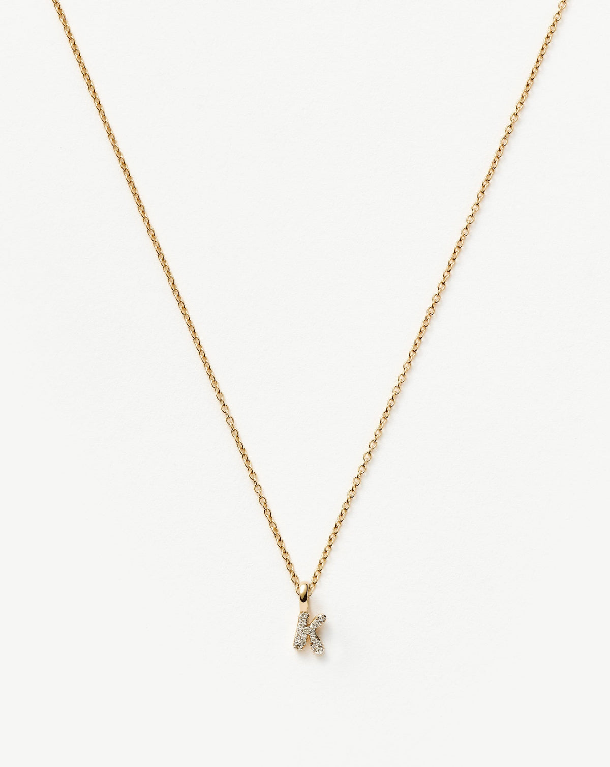 Solid Gold Diamond Initial Mini Pendant Necklace - K | 14ct Solid Yellow Gold Plated/Diamond