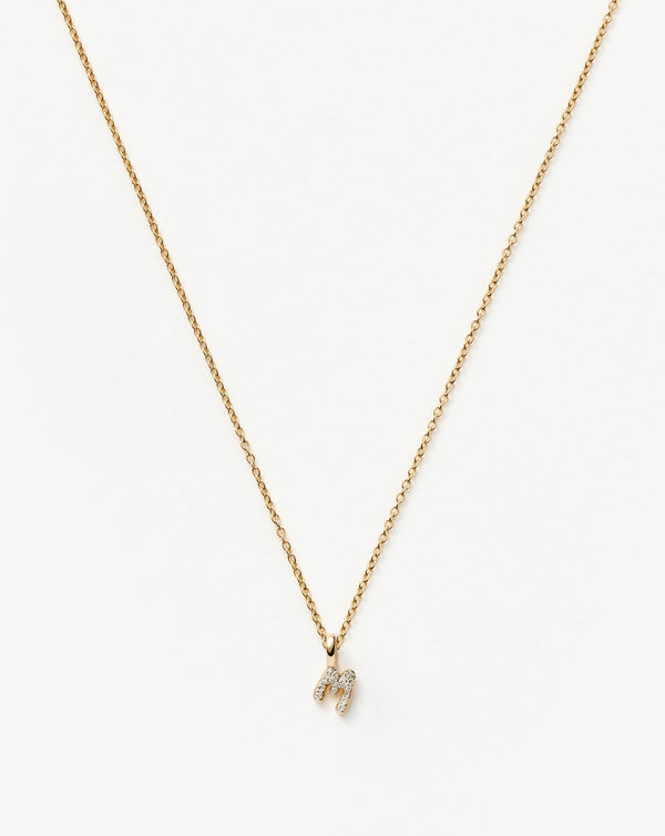 Solid Gold Diamond Initial Mini Pendant Necklace  - M | 14ct Solid Yellow Gold Plated/Diamond