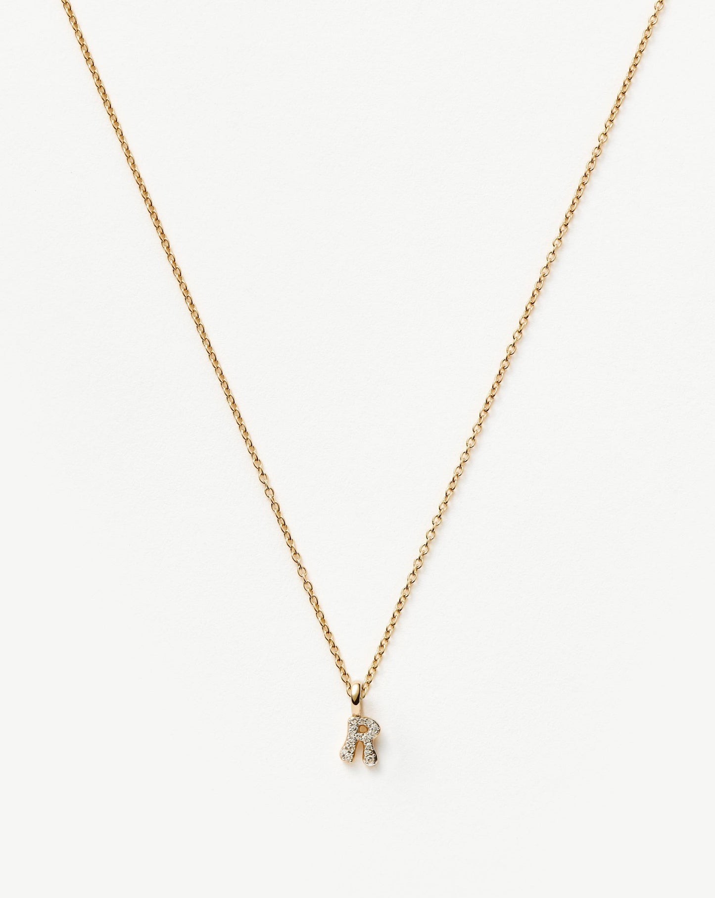 Solid Gold Diamond Initial Mini Pendant Necklace - R | 14ct Solid Yellow Gold Plated/Diamond