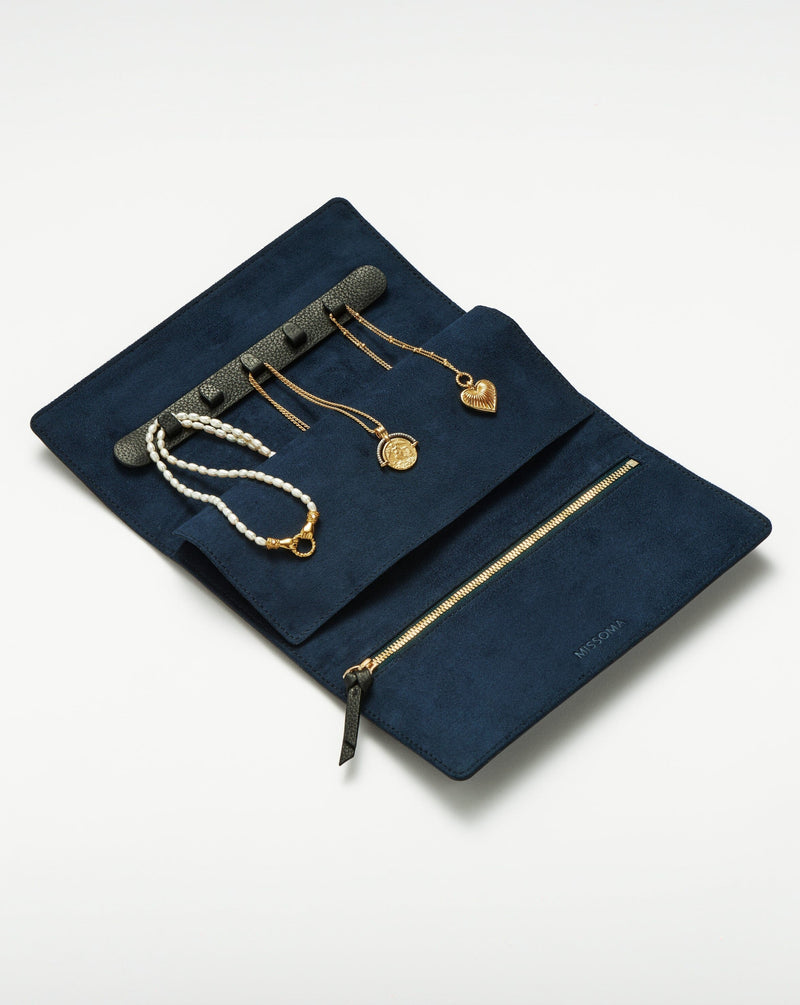 Leather Jewellery Roll | Onyx Black detail view